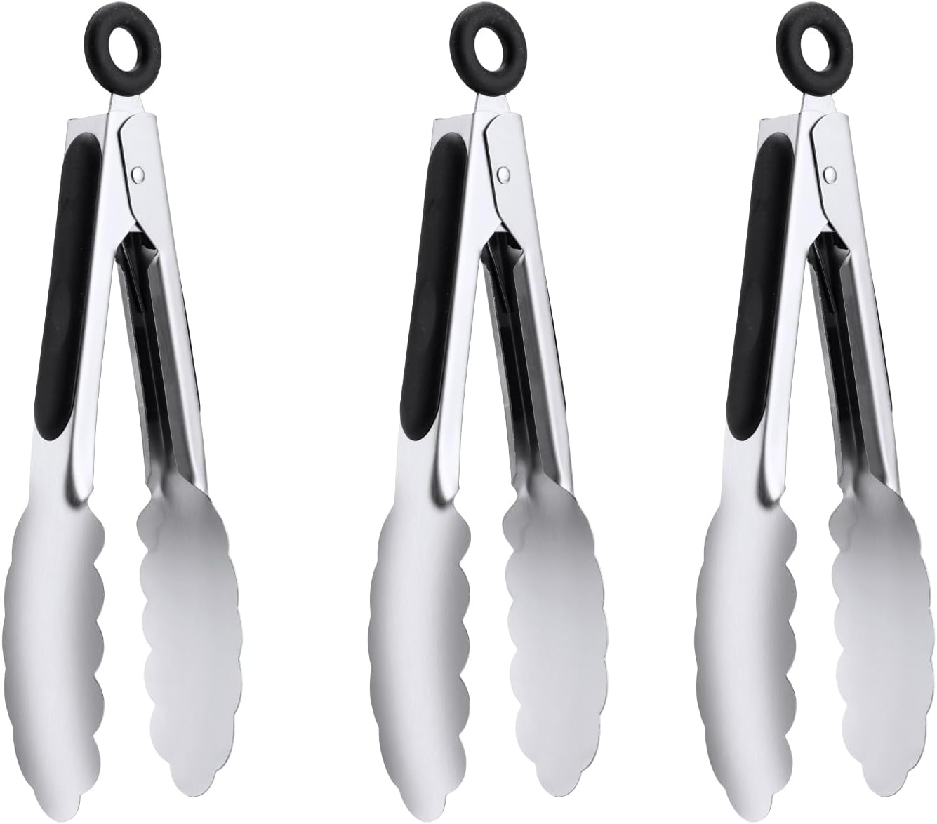 7" Small Kitchen Tongs Set of 3, Stainless Steel Ice Tongs Food Tongs, Mini Serving Tongs for Appetizers, Salad, Buffet (7", 3PCS)