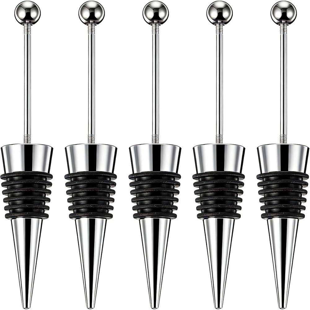 Aundhegrtt Reusable Cork Stoppers for Wine Lovers, 5 Pcs Stainless Steel Bottle Stopper Kit- Ideal for Wedding Parties