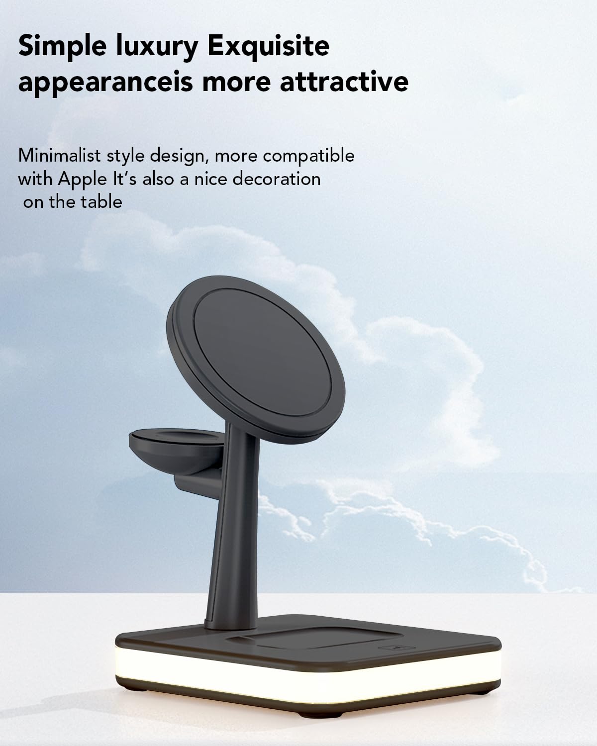 4 in 1 Wireless Charging Station with Light for Apple,Magnetic Wireless Charger Stand for iPhone 15/14/13/12,Apple Watch Series 9/8/7/Ultra 2/SE 2,Air-Pods 3/Pro/2,Mag-safe Fast Charger Dock(Black)