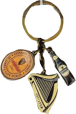 Official Guinness Multi-Charm Keyring With Bottle, Logo And Harp Charms