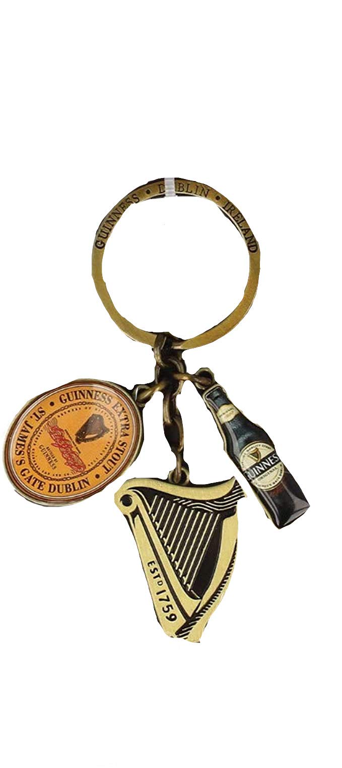 Official Guinness Multi-Charm Keyring With Bottle, Logo And Harp Charms