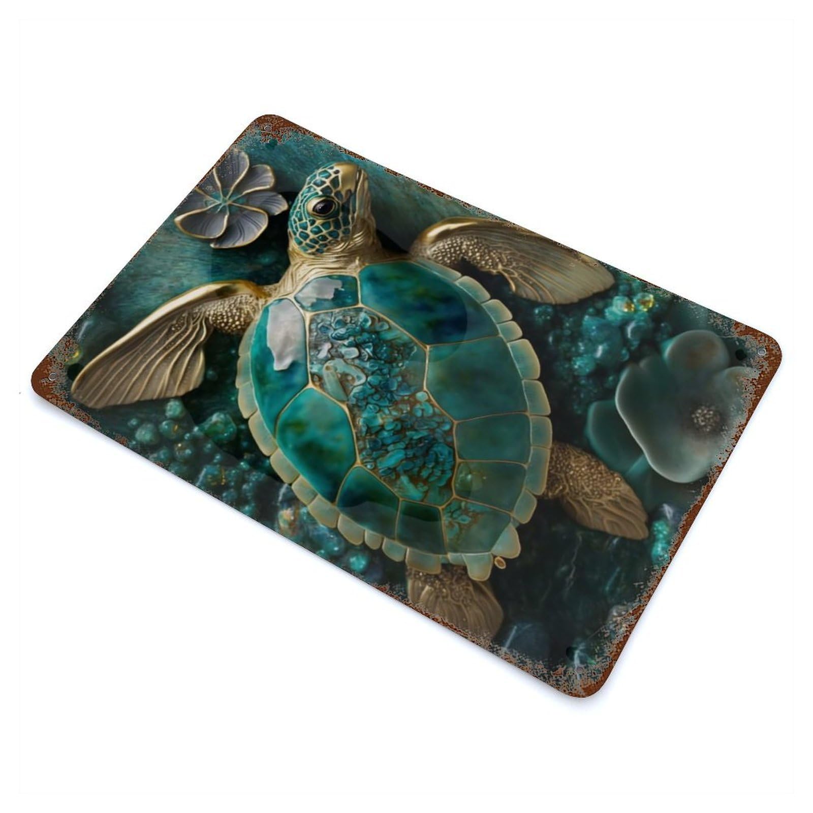 Abstract Turtle Kintsugi Retro Metal Sign 11.8"x7.9", Shabby Chic Decor for Garage, Pub Or Kitchen