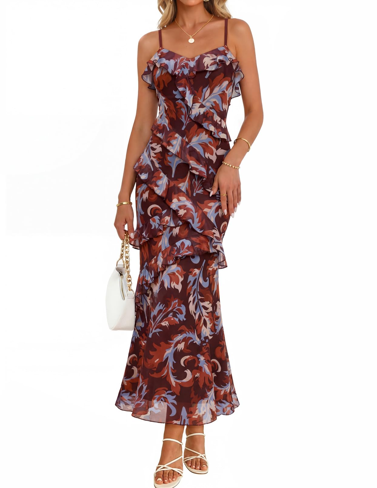 MEROKEETY Floral Bodycon Maxi Dress