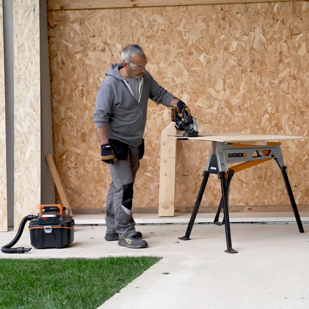 WORX WX526.9 Sega circolare a batteria 20 V – 165 mm – angolo di inclinazione 0 – 50° regolazione senza attrezzi – 55 mm taglio massimo (90°) – design compatto – adattatore di aspirazione – senza