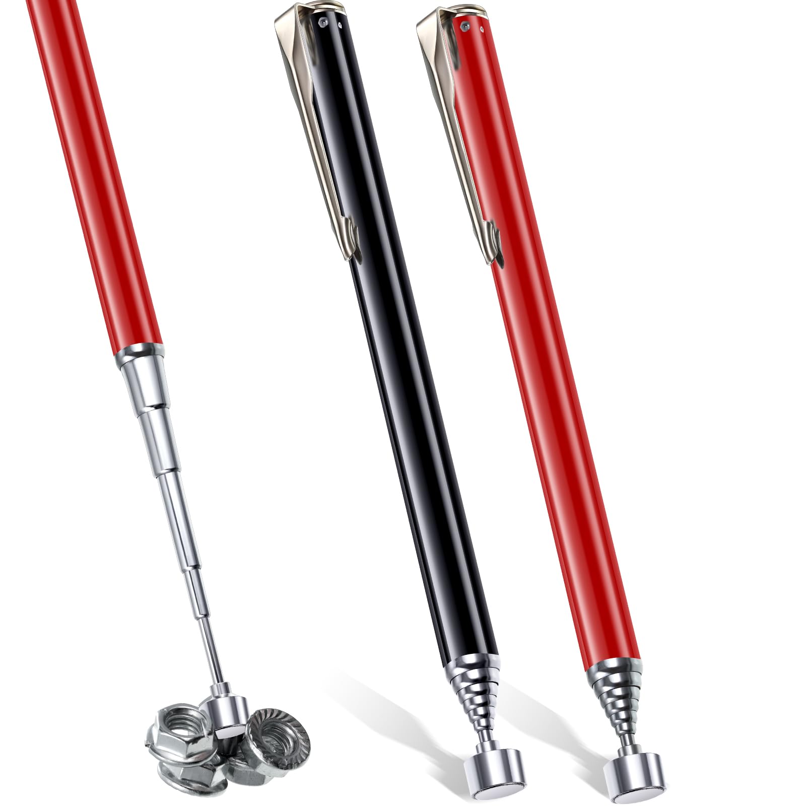 Patelai 2 Pieces Telescoping Magnetic Pick up Tool Grabbers Reacher Tools with Pocket Clip 25 Inch Telescopic Retrieving Magnet Gift for Man, Father,