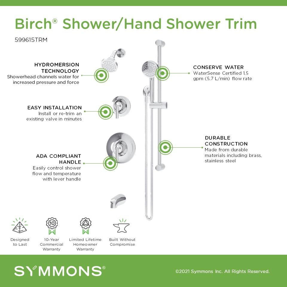 Kit de grifería para bañera y ducha Symmons Birch HydroMersion con dos mangos, acabado cromo pulido con duchador (válvula no incluida) - modelo 599615TRM miniatura 4
