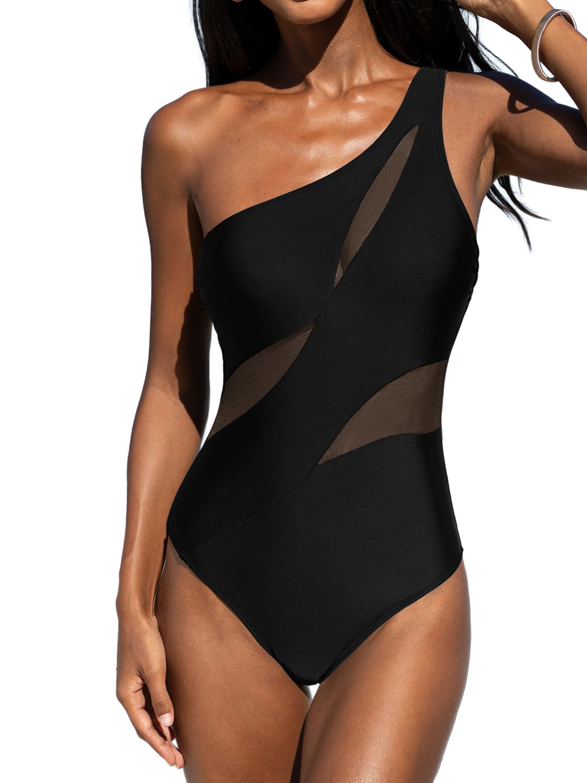 CUPSHE Costume da bagno intero da donna asimmetrico con collo monospalla e spalline regolabili Costumi da bagno in rete