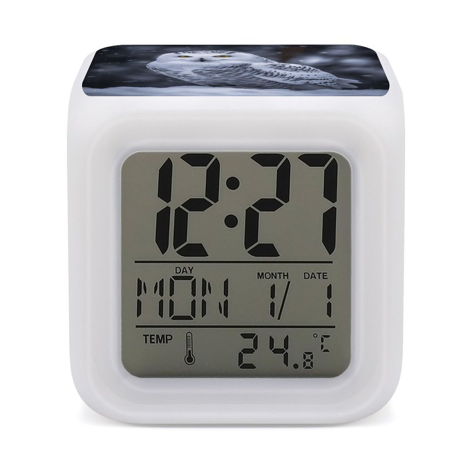 VstaDank Arctic Owl Digital Alarm Clock LED Display Screen Color Change Alarms Clock Smart Alarm Clock Wake Up Digital Clocks with 7 Color Nightlight for Bedroom