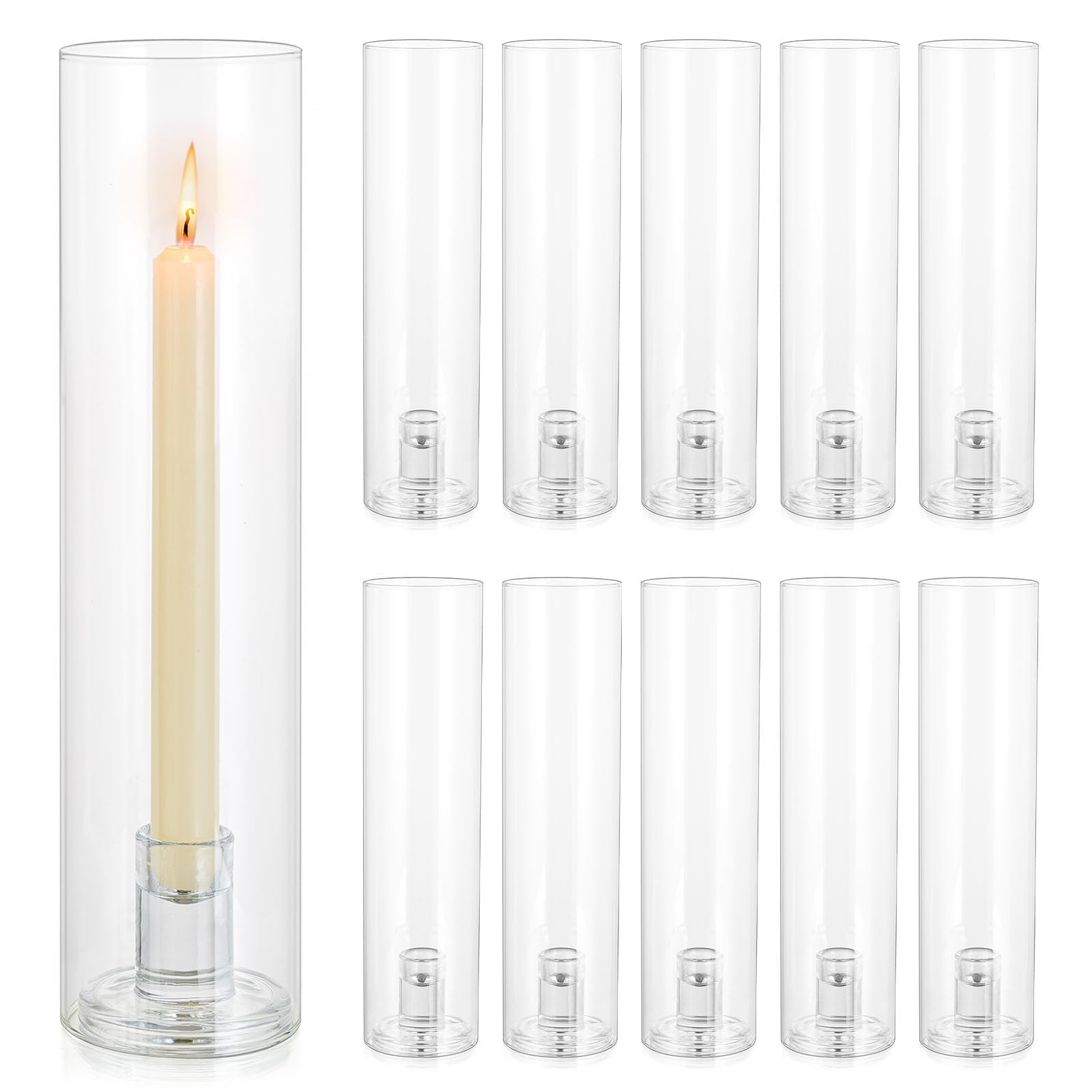 Inweder Hurricane Glass Candlestick Holders: 10 Pcs Clear Hurricane Candle Holder for Outdoor Wedding Table Centrepiece Candle Sticks Set with Glass Sleeves for Christmas Fireplace Party Event Decor โ image 1