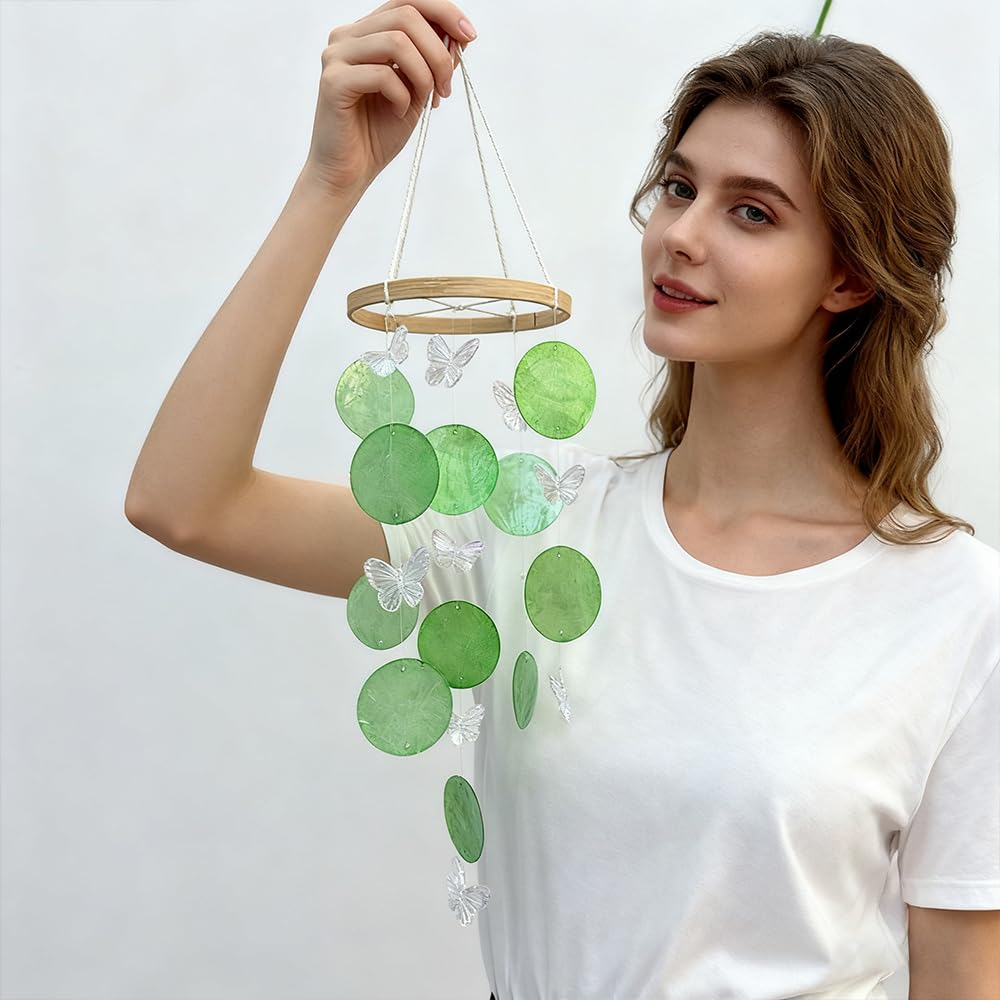 Campanilla de viento de concha de mariposa, campanillas de viento para interiores con gancho en S, campanillas de viento colgantes para jardín, sonido nítido y agradable, regalo perfecto para