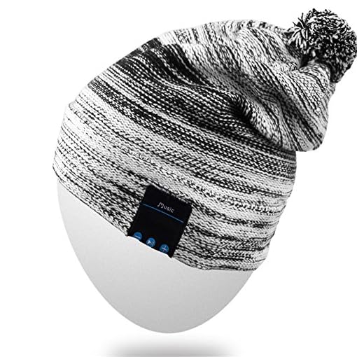 Rotibox Wireless Bluetooth Beanie Hat Pom Pom Headphone Headset Music Audio Cap for Women Men with Speaker & Mic Hands Free Outdoor Sports Compatible with iPhone Samsung Cell Phones - Black