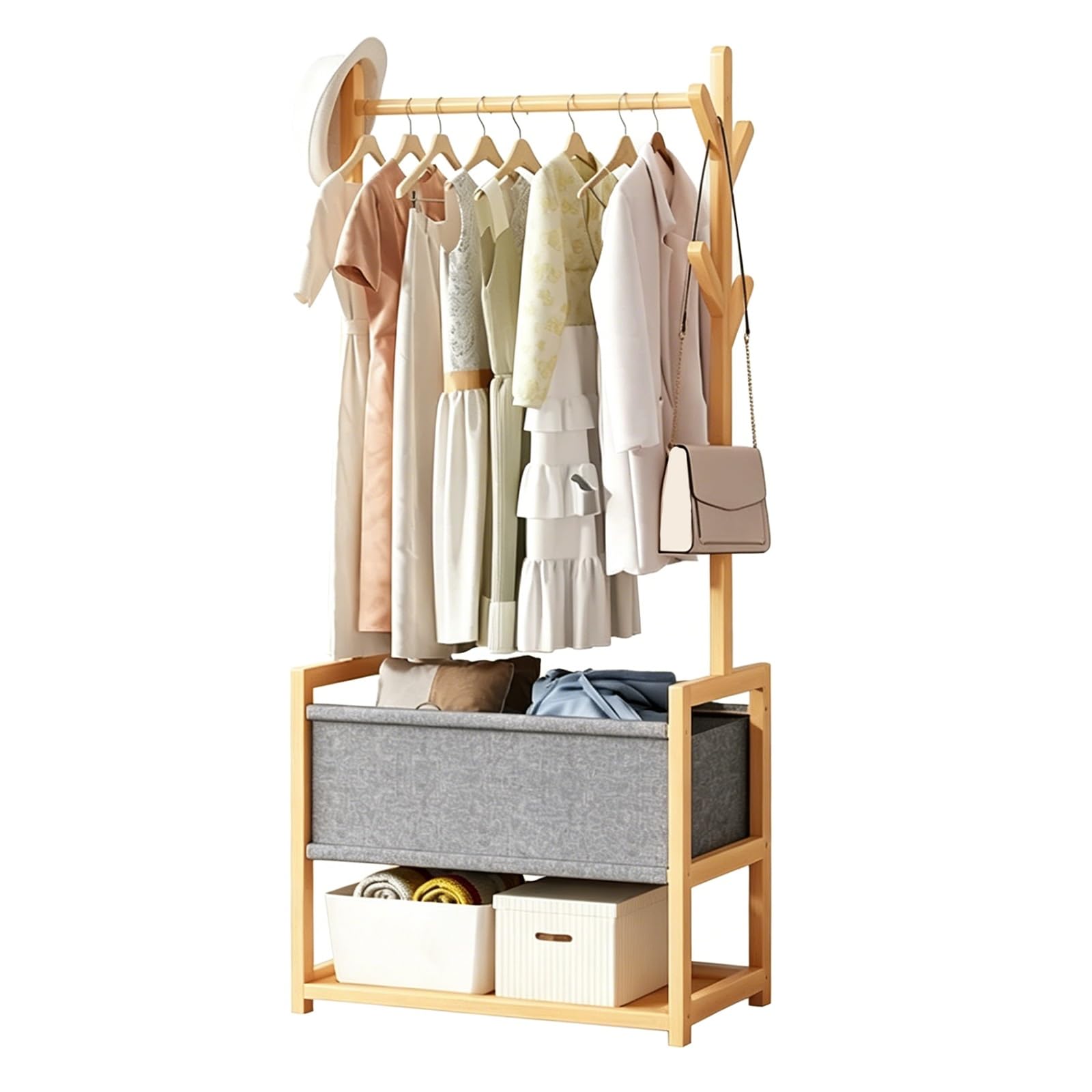 lyxamjrzyp Bamboo Clothes Rack, Garment Rack Organizer, Clothes Rack for Hanging, Clothing Rack for Bedroom Living Room Entryway Storage(Natural,39.3in/100cm)