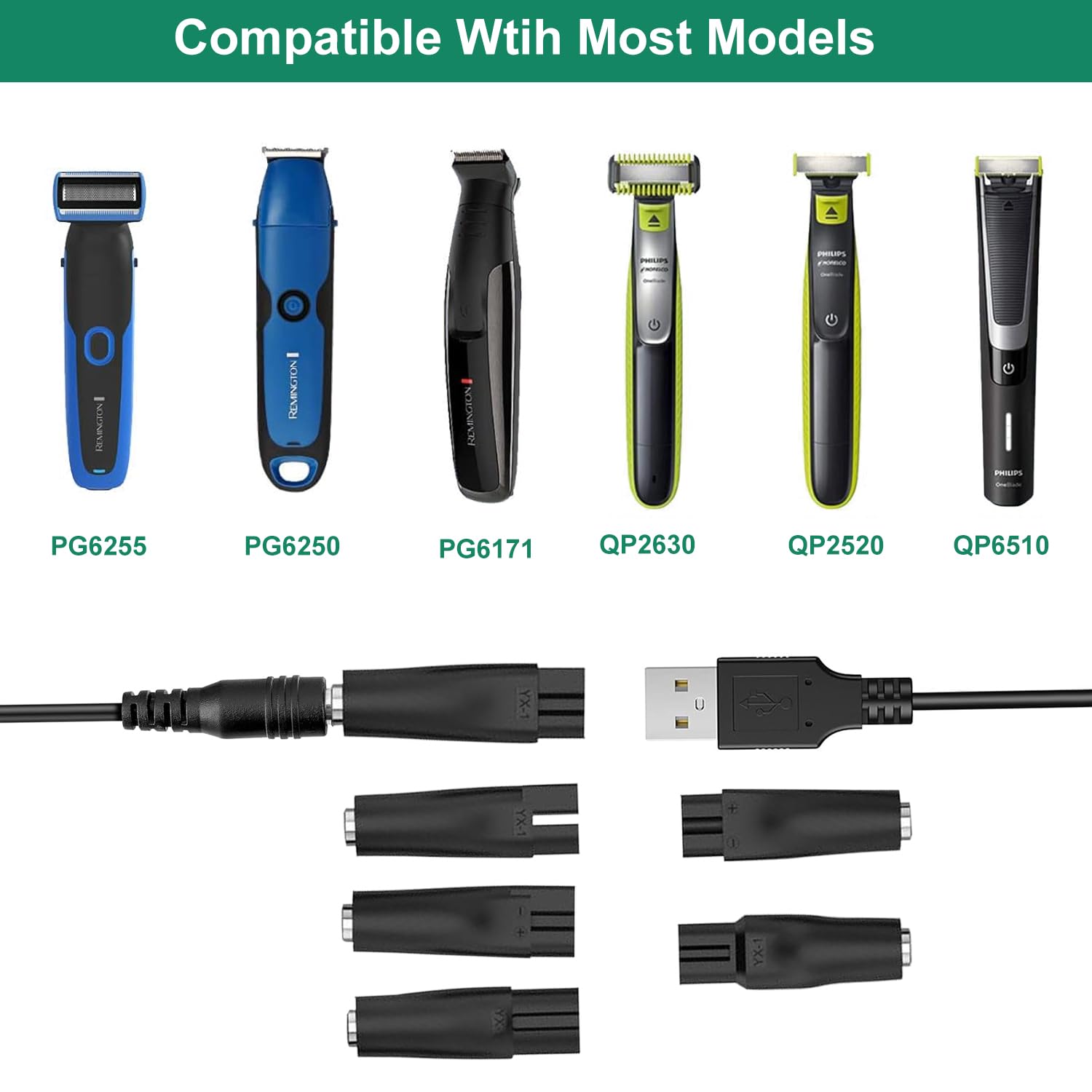 7 PCS Power Cord 5V Replacement Charger USB Adapter Set Compatible with a Various Types of Electric Hair Clippers,Beard Trimmers,Shavers,Beauty Instruments, Electric Hairdressers,Desk Lamps,Purifiers