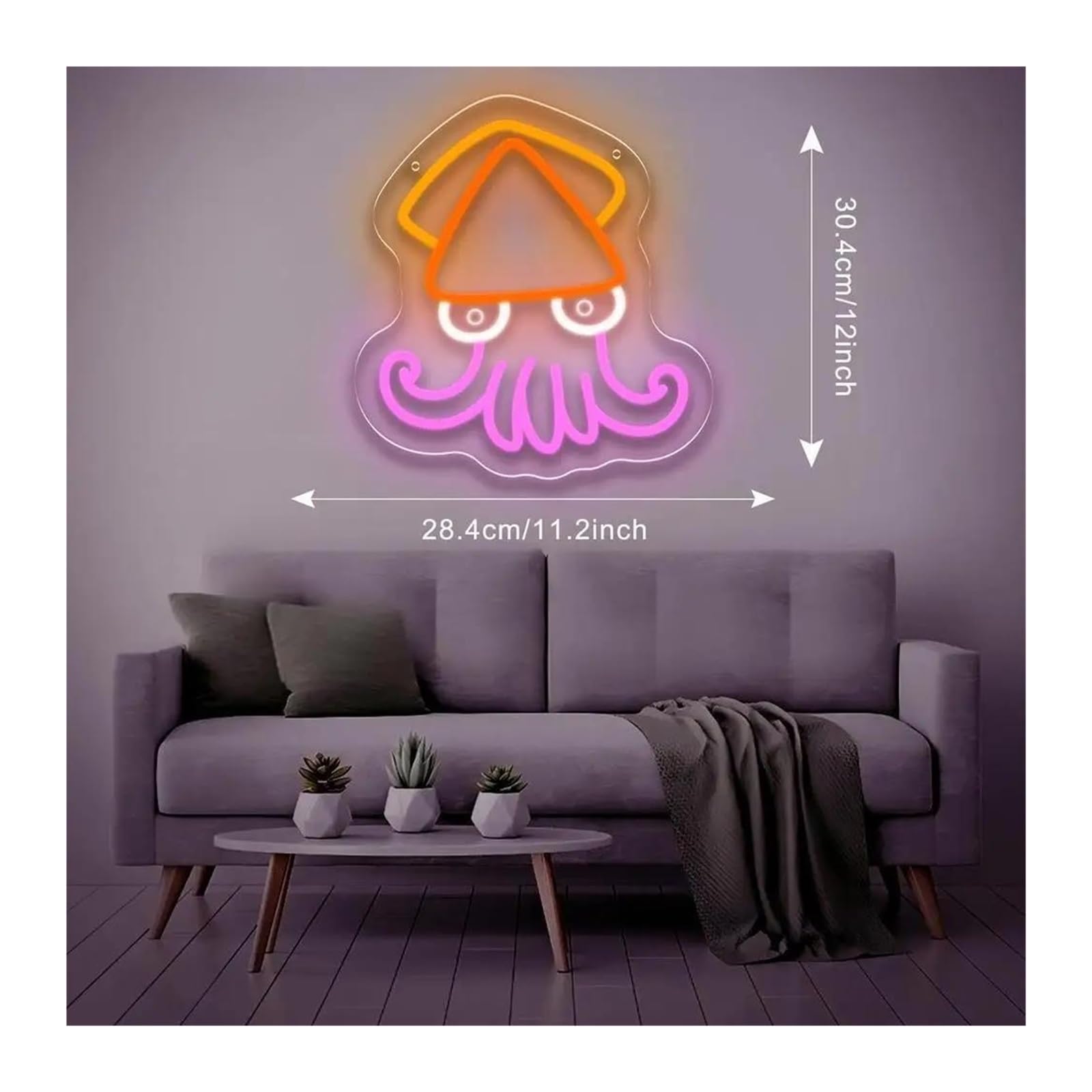 néon signe Enseigne Lumineuse LED En Forme De Calmar, Intensité Variable, Pour Chambre D'enfant, Restaurant, Vitrine, Barbecue, Takoyaki, Décoration, 28.5cmx30.5cm