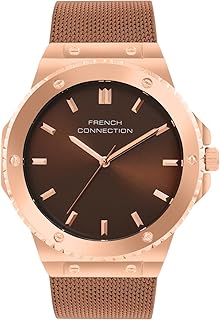 French Connection Axiom 3 Hands Brown Round Dial Stainless Steel Mesh Strap Casual Premium Sunray Feature Wrist Watch for Men - FCB4BRM