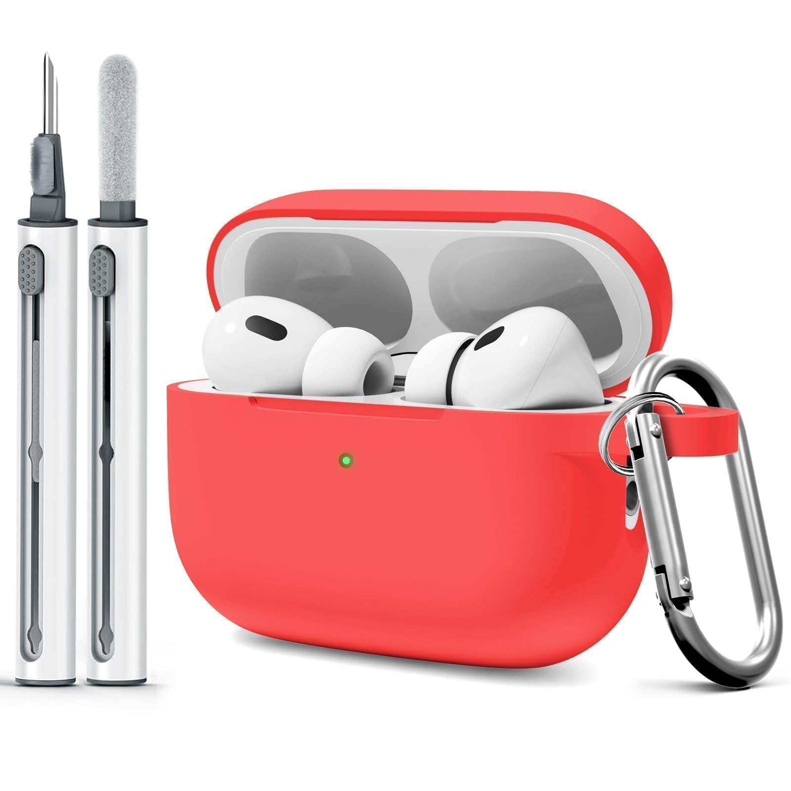 WOYINGE for AirPod Pro Case Cover with Cleaner Kit, Soft Silicone Cover for AirPods Pro 2nd Generati/1st Comes with Keychain for Women Men,Suitable for 2nd Generation Case Red