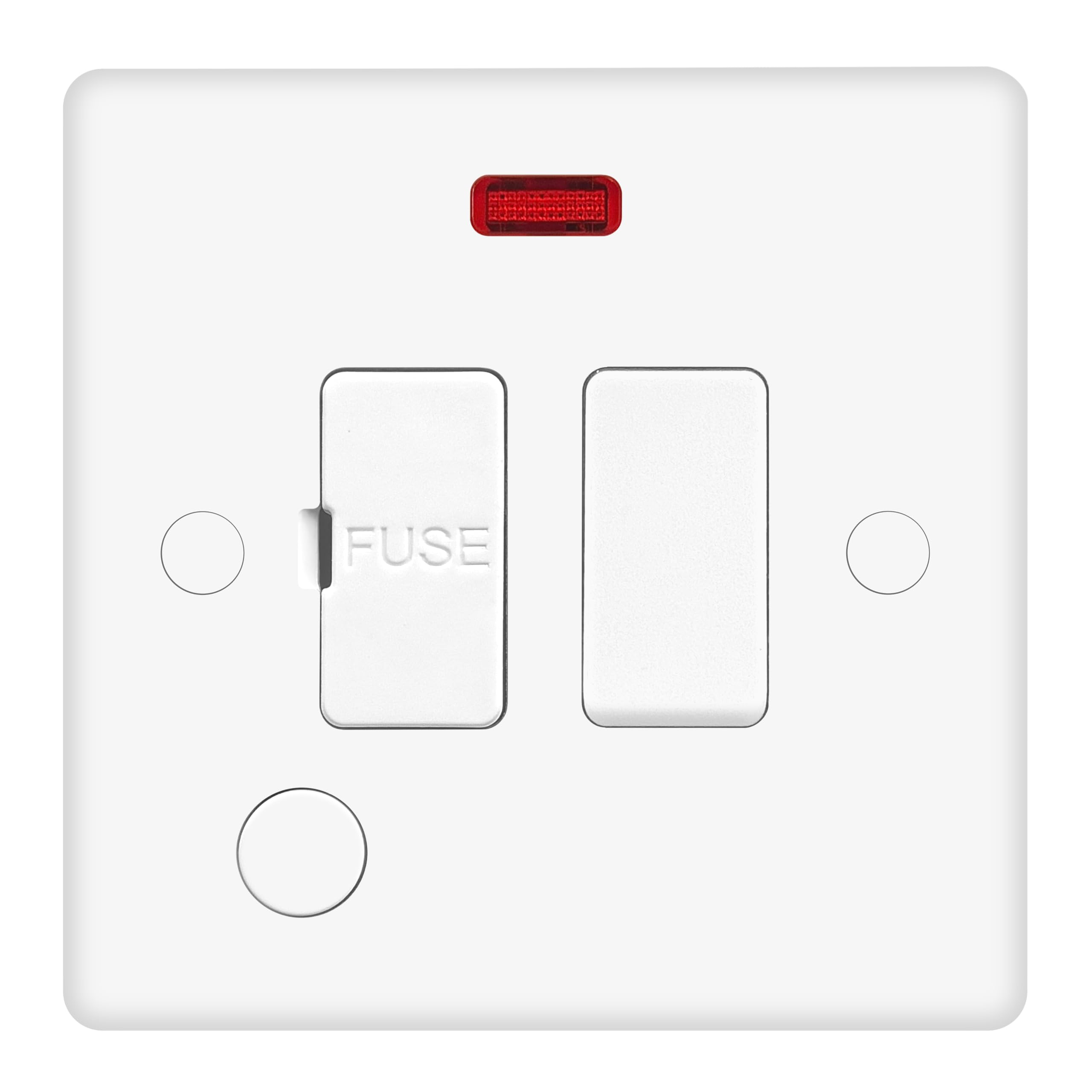 EVOGES Vector 13A Switched Fused Connection Unit with Neon & Front Flex Outlet, White, UK Switched Spur with 13A Fuse, Screw Caps Included