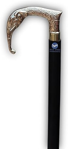 Miniatura 3 de Artesanía de madera maciza estilo vintage, bastón de madera antiguo, mango de diseño de latón, regalo | 36 pulgadas.