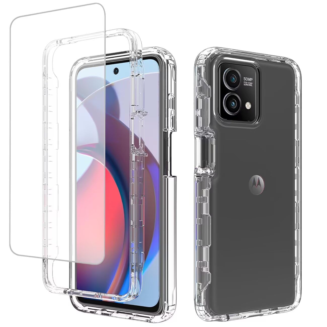 Zoeirc Case for Moto G Stylus 2023 with Tempered Glass Screen Protector, Soft 360°Full Body Hybrid Bumper Crystal Clear Cover for Motorola Moto G