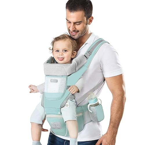 Miniatura 12 de Portabebés ergonómico para bebés con asiento de cadera, bolsa de canguro suave, portabebés para recién nacidos a niños pequeños de 7 a 45 libras,