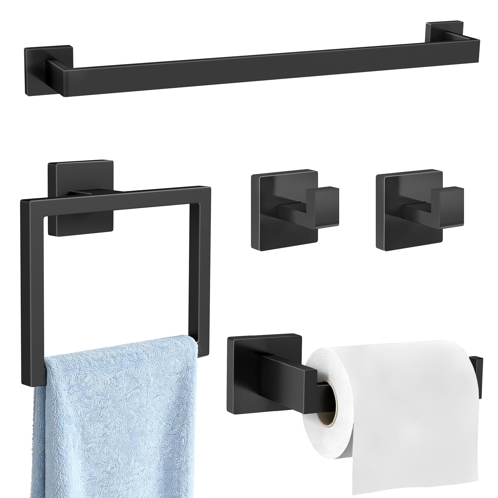 Gypie 5-Piece Matte Black Bathroom Accessories Set