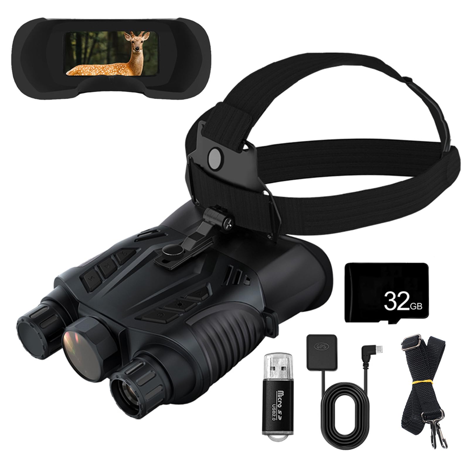 WGFXYBFY Full Color Head Mounted Night Vision Binoculars 2.4'' Night Vision Scope 8X Digital Zoom 7-Level Infrared Adjustment Viewing Distance in All Dark 250-300m for Observe Wildlife