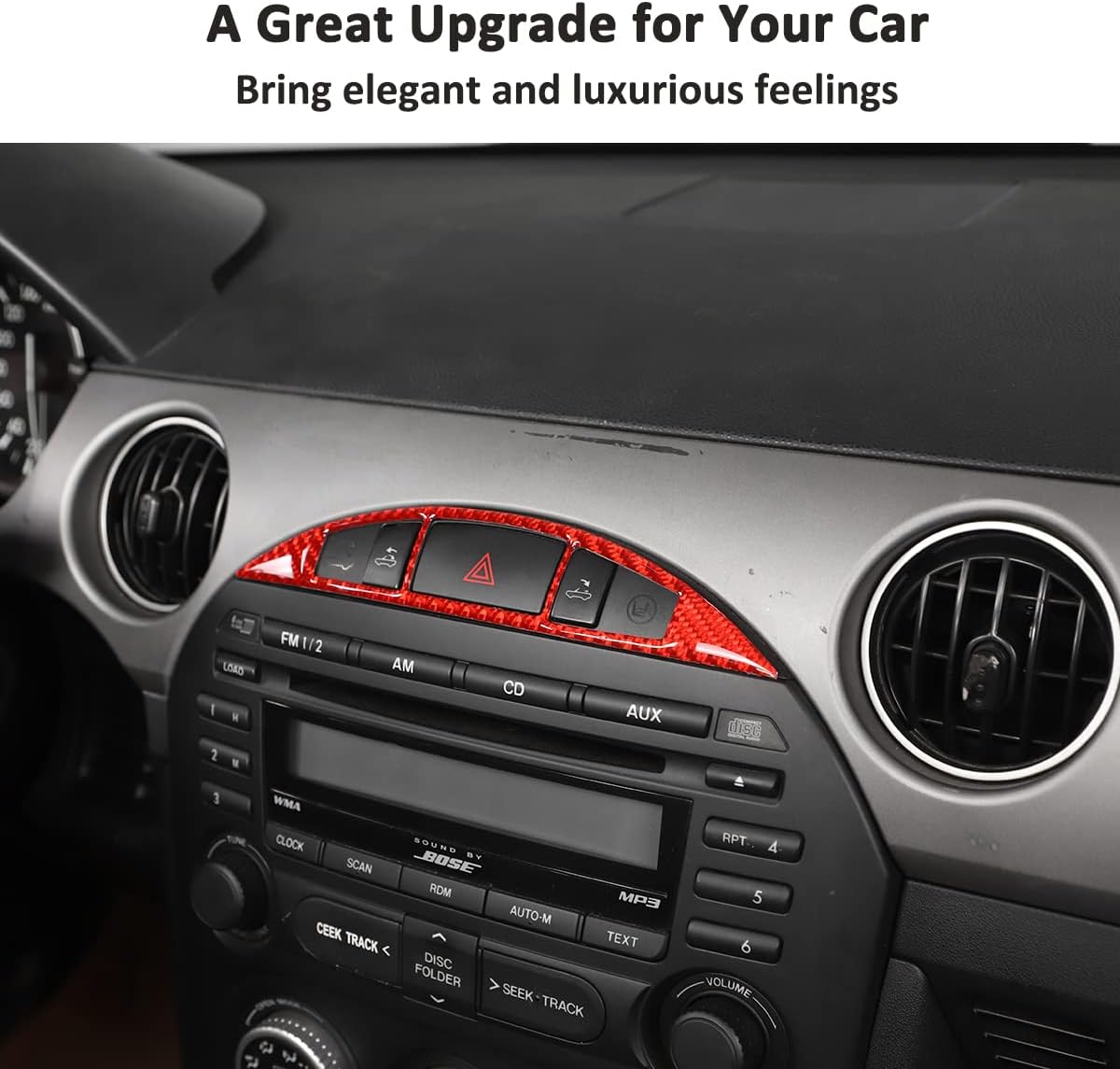 Soft Carbon Fiber 3D Sticker Central Control CD Multi-Function Button Panel Sticker,Emergency Warning Light Switch Decorative Frame,for Mazda MX-5 NC RF Miata 2009-2014 (Red Carbon Fiber)