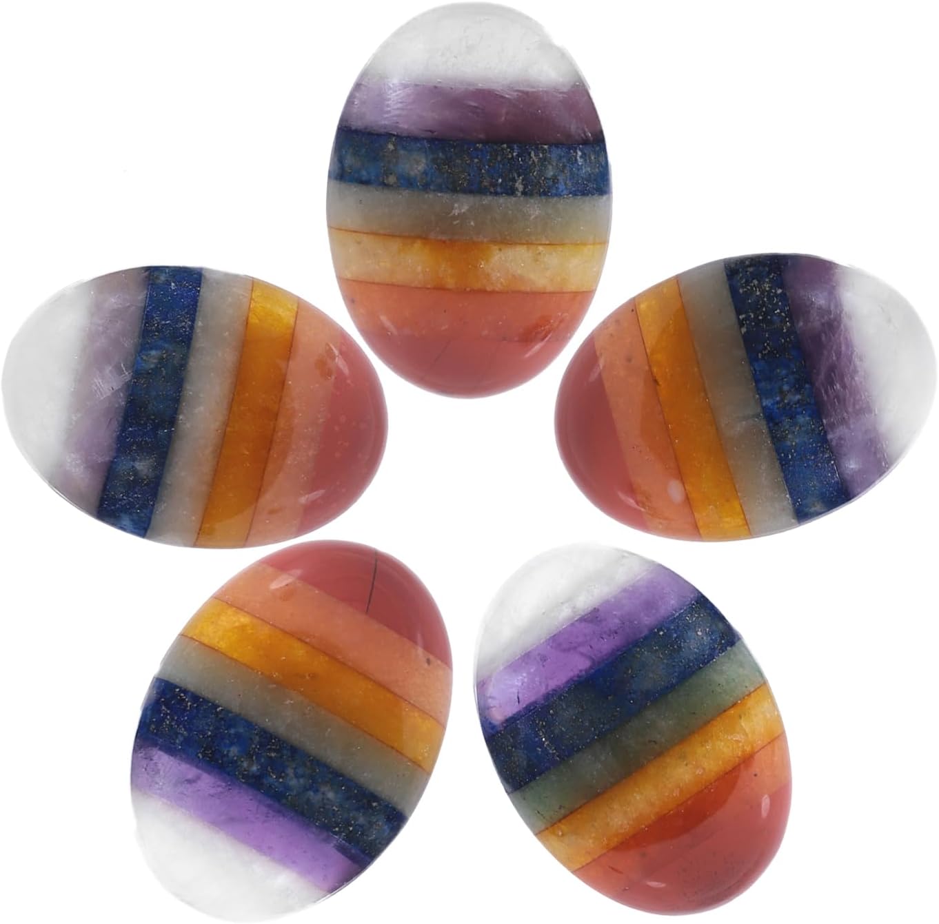 Nupuyai Pack of 5 Oval 7 Chakra Cabochons for Jewelry Making, Stone Cabochons Flatback DIY Art Project Jewelry Making Supplies, 18x25mm