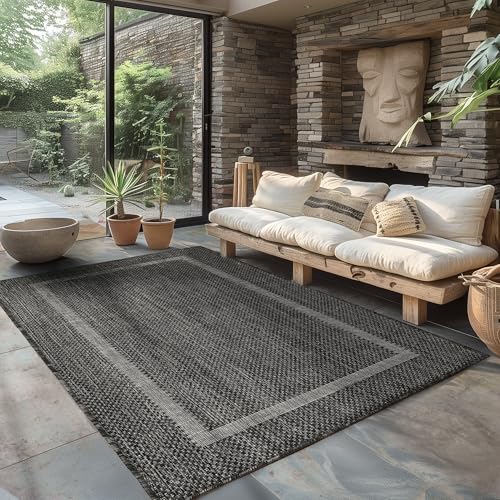 Carpettex Outdoor Teppich Wetterfest 200x300 (200 x 290 cm) Sisal Optik Schwarz - Ideal für Balkon, Garten, Terrasse und als Küchenteppich - Teppich Waschbar, Flachgewebe, Wasserfest, Pflegeleicht