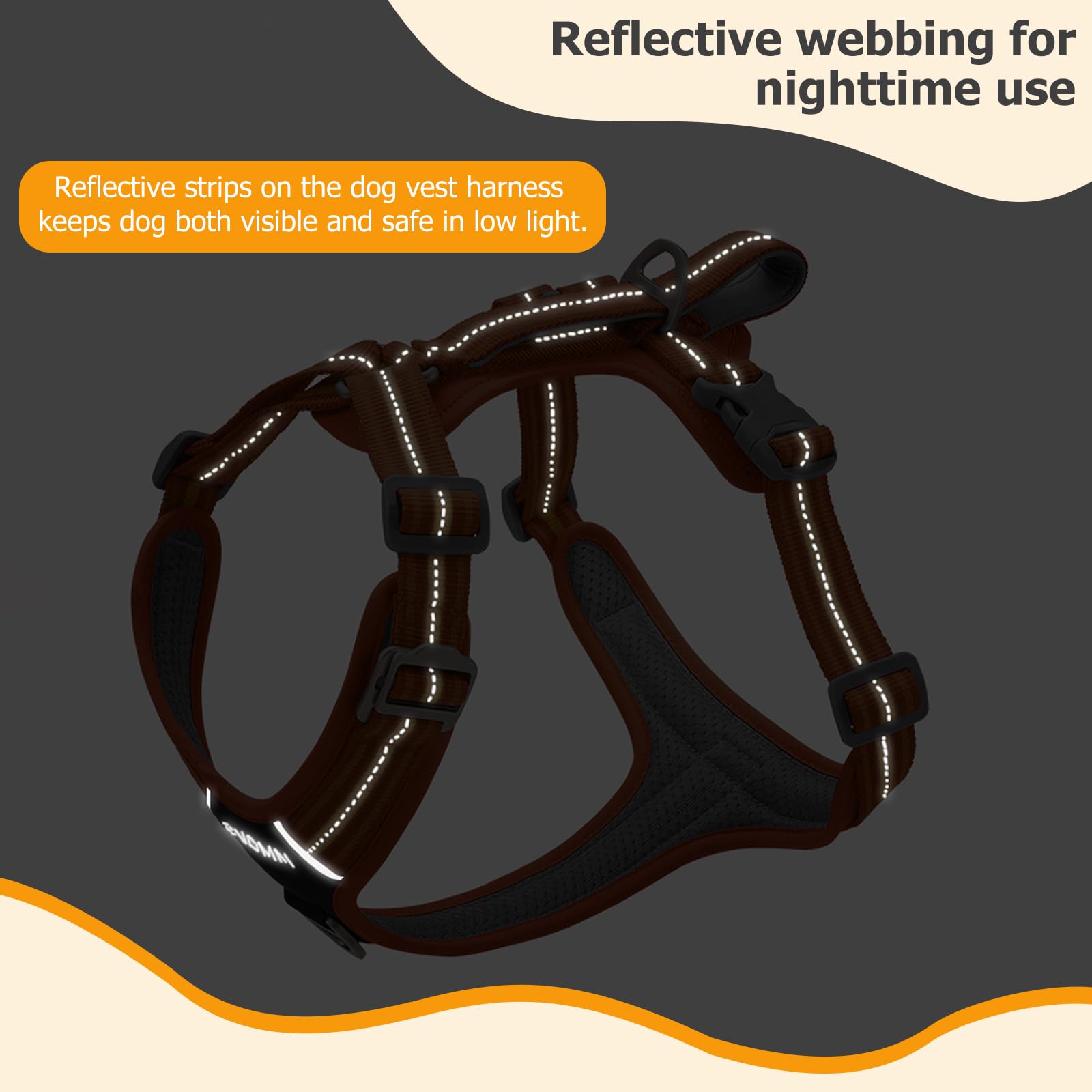 Juego de arnés y correa reflectante para perro, sin tirones, arnés de chaleco impermeable para mascotas con correa de 8.2ft / 2,5 m, gancho frontal y trasero de doble clip resistente, asa de