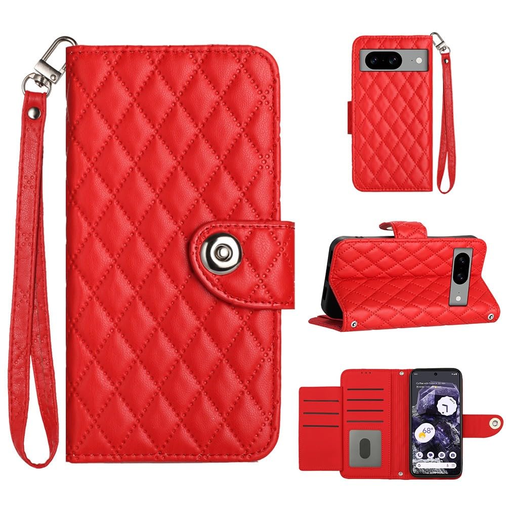 Funda Google Pixel 6 de piel roja texturizada con tapa elegante y tarjetero 6