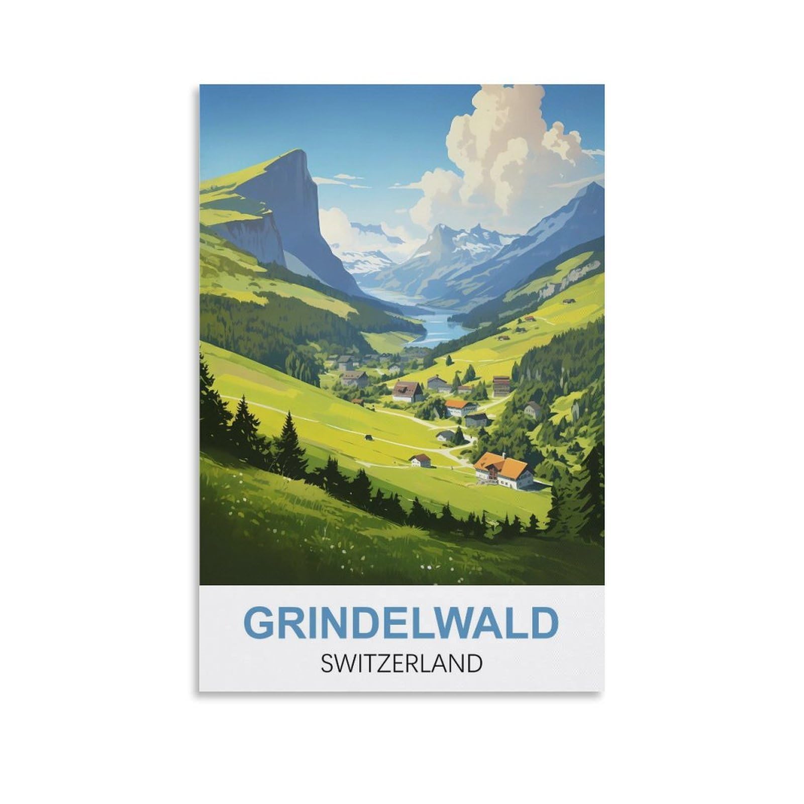 CTZIKWW Grindelwald Switzerland Vintage Travel Poster 08x12inch(20x30cm) Canvas Art Prints Picture Wall Art Painting