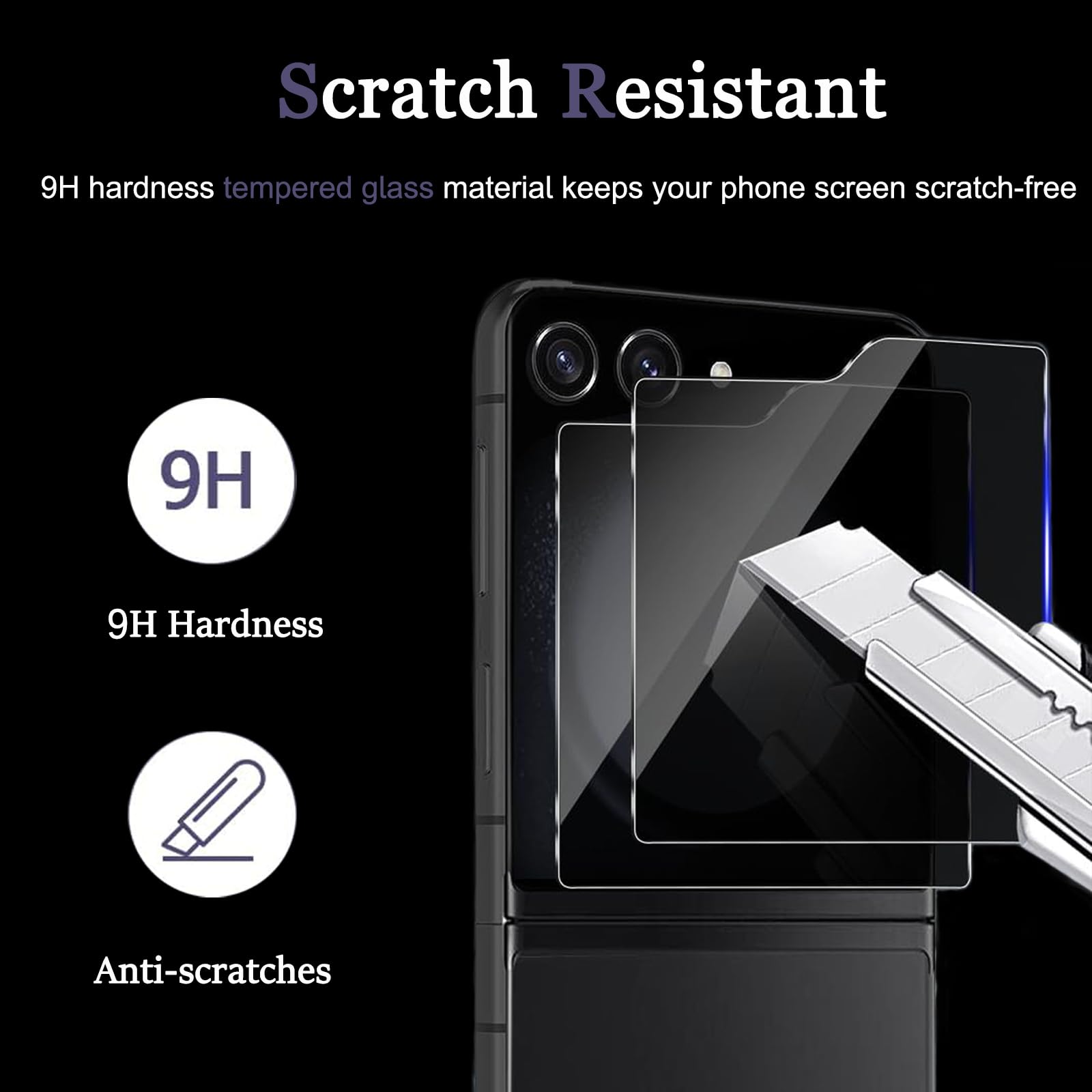 Folia ochronna na ekran Samsung Galaxy Z Flip 5, 2 sztuki wewnętrznej miękkiej folii TPU + 2 szt. ochraniaczy ekranu ze szkła hartowanego z przodu, przyjazne dla etui, wrażliwe na dotyk