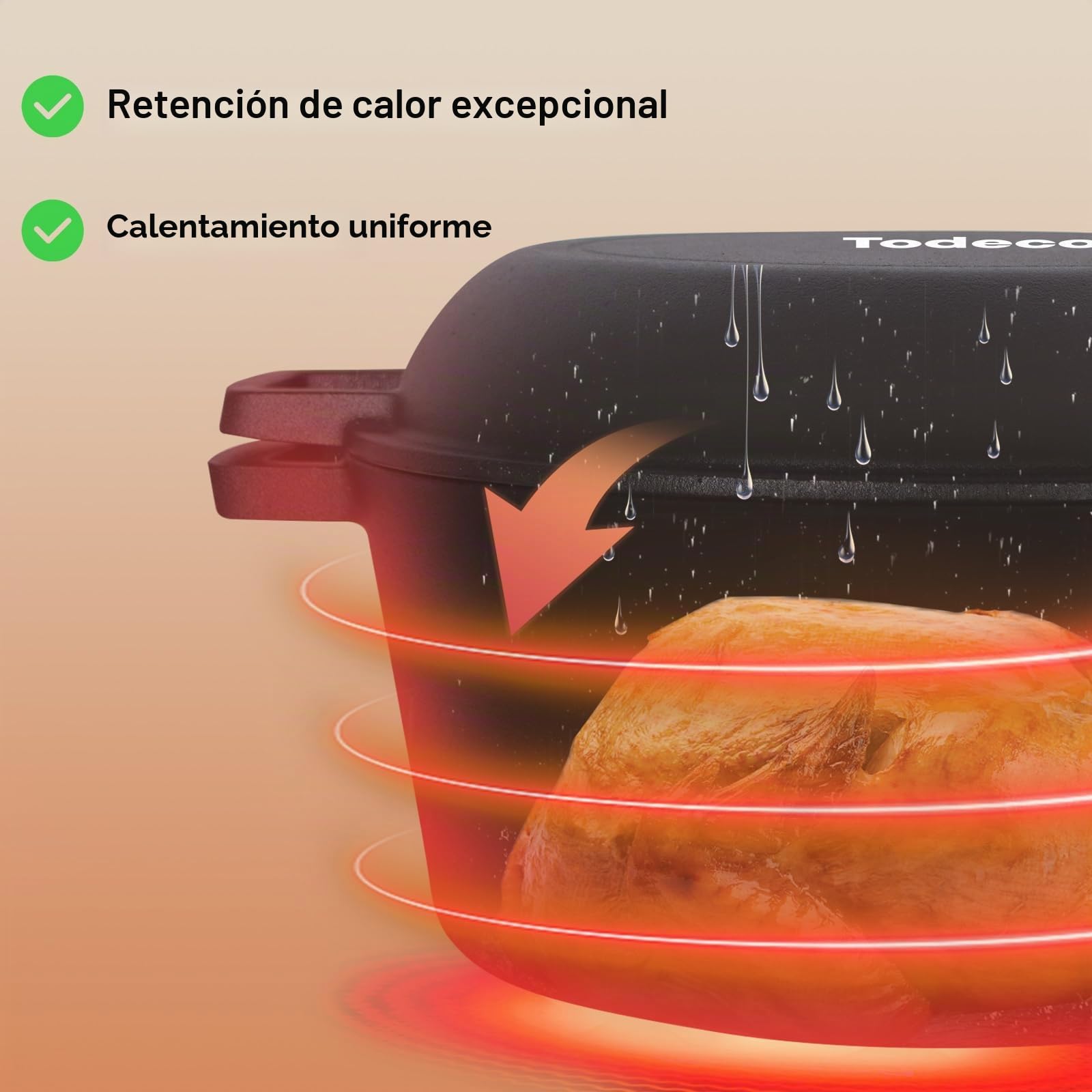 Todeco 5L Olla de hierro fundido con Tapa, 2 en 1 Horno holandés Presazonado con Receta, para Todo Tipo de Cocinas, Cacerola para camping, cocina, BBQ Bake