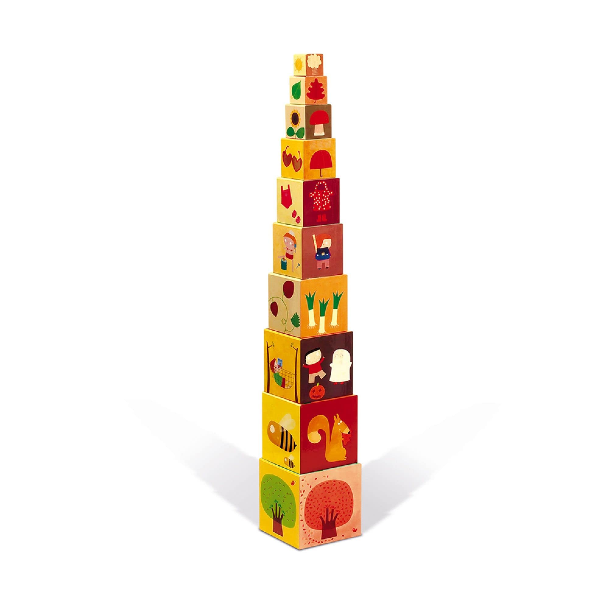 Janod - Square Pyramid The 4 Seasons - Stacking Cubes - Manipulative Development Toy - From 1 year, J02917