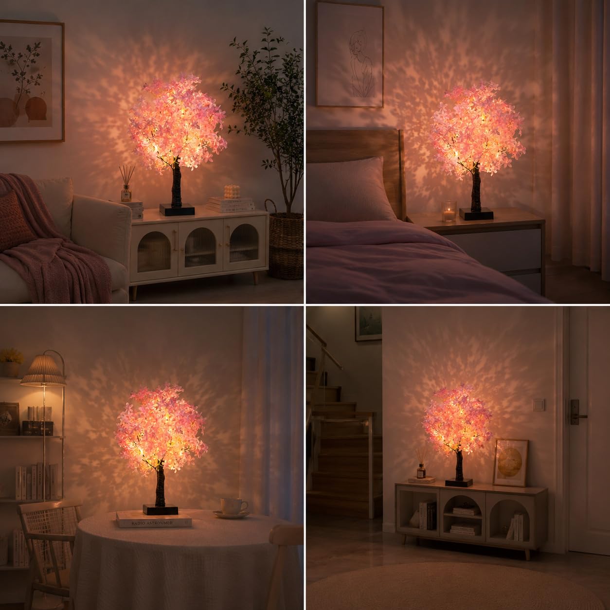 Luz nocturna de árbol rosa, lámpara ambiental de brillo suave para dormitorio, decoración romántica de mesa de cerezo, luz LED alimentada por USB para sala de estar, regalo para el día de San Valentín