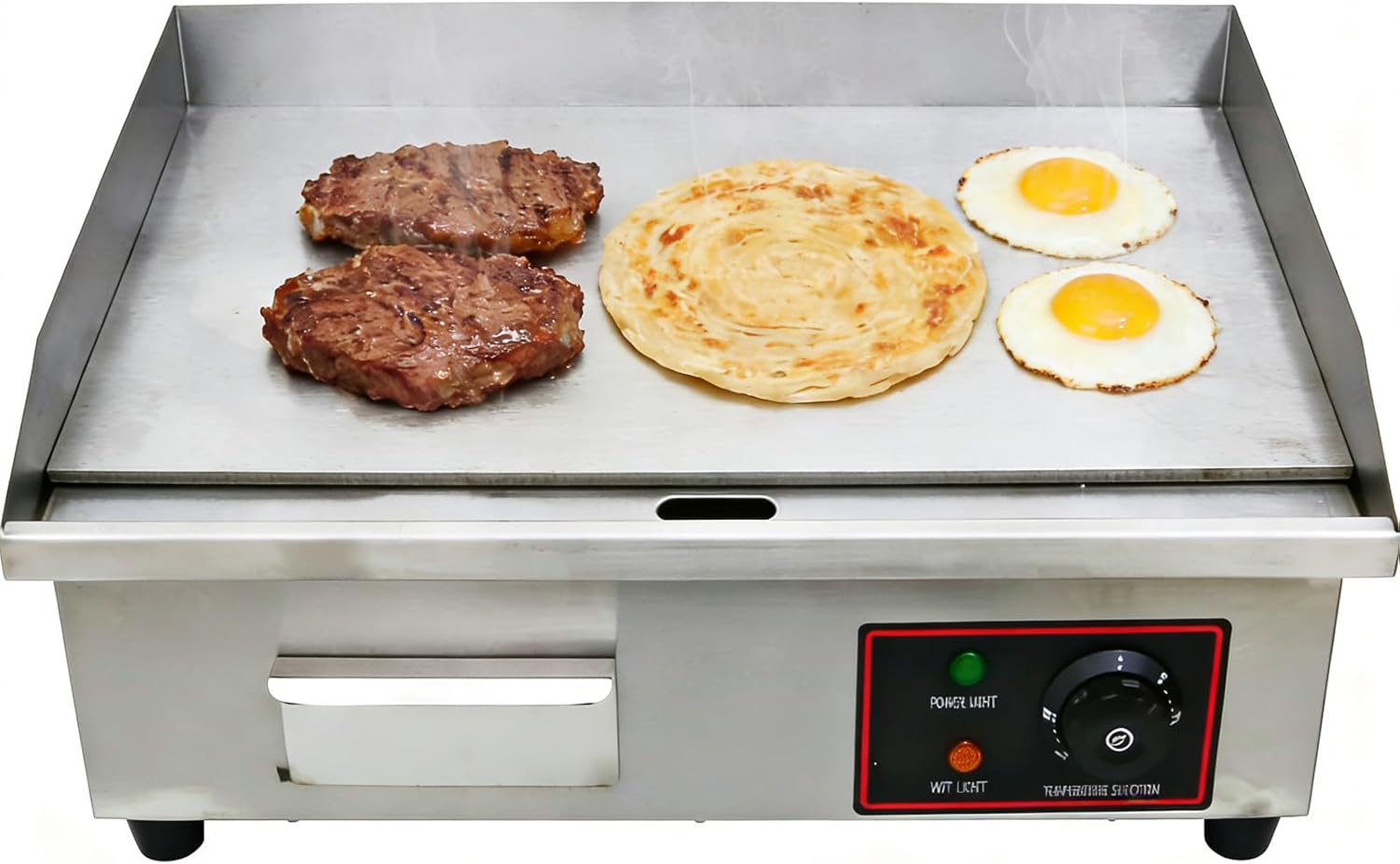 Electric Griddle Flat Top Grill, 21.65x13.78in Commercial Countertop Griddle with Adjustable Temperature Control, 110V 3000W Stainless Steel Teppanyaki Grill for Home Restaurant
