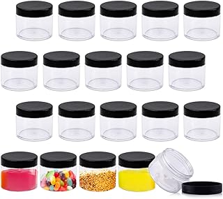 20 Pack 2 oz Clear Plastic Round Slime Containers,Plastic Storage Jars Wide-Mouth Containers Jars with Black Lids,Refillab...