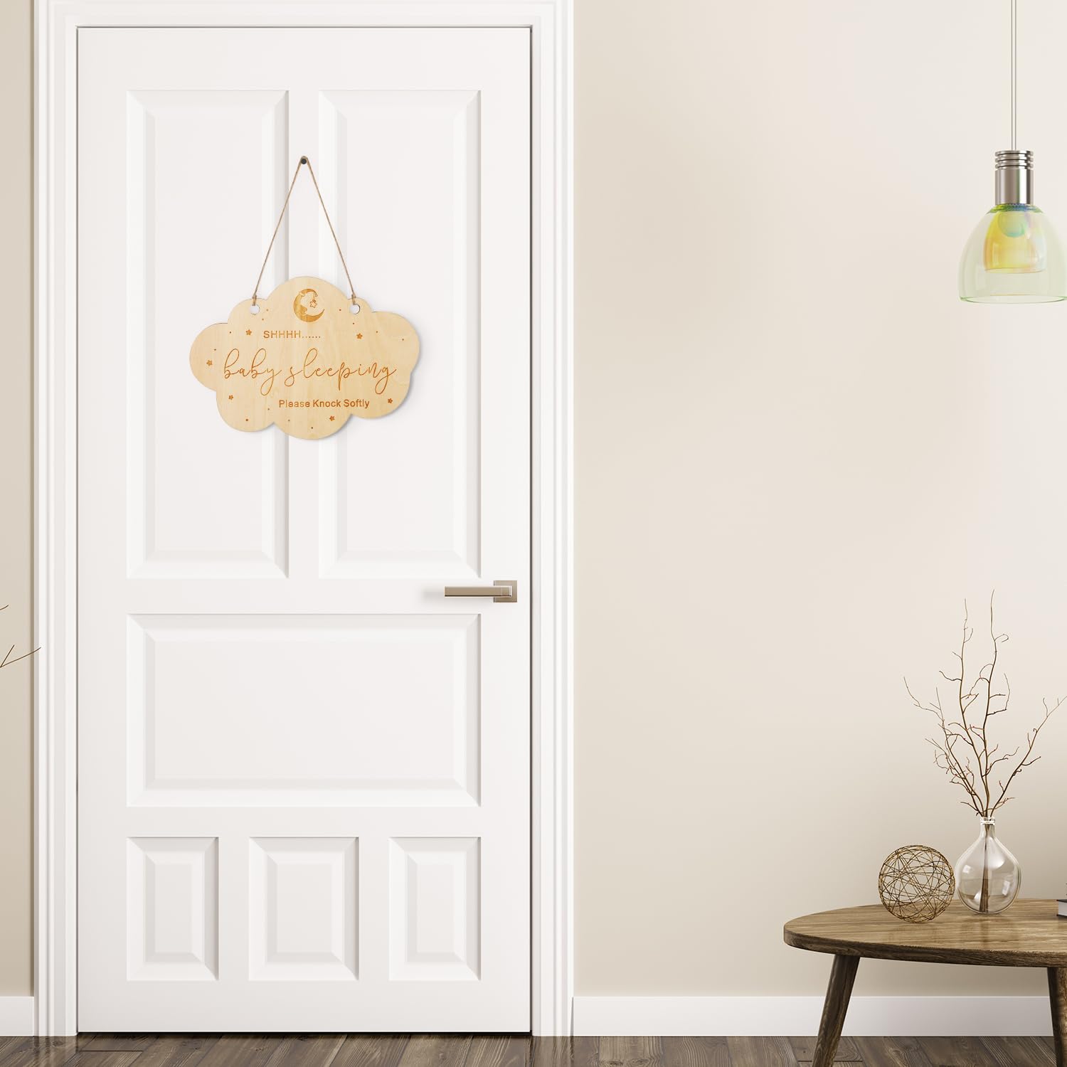 2pcs Baby Sleeping Sign, Different Shape Baby Sleeping Door Sign with Hemp Rope Wooden Do Not Ring Doorbell Sign Baby Sleeping Hanging Sign for Front Door Nursery Bedroom Baby Room