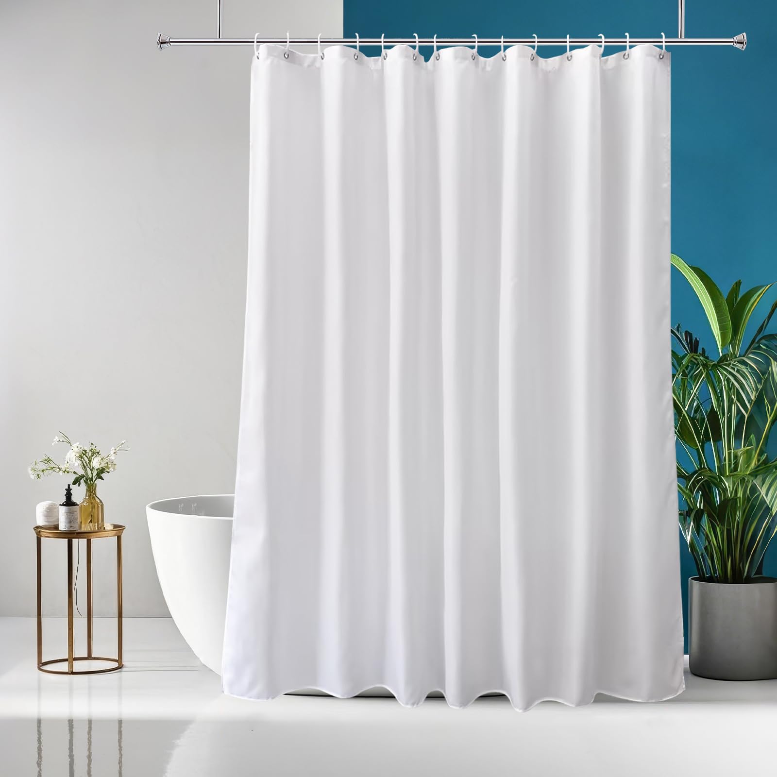 Duschvorhang weiß 260 x 180 cm(H x B), waschbar, mit Haken, Schlichtes einfarbiges modernes, wasserdichtes Design für Badezimmer