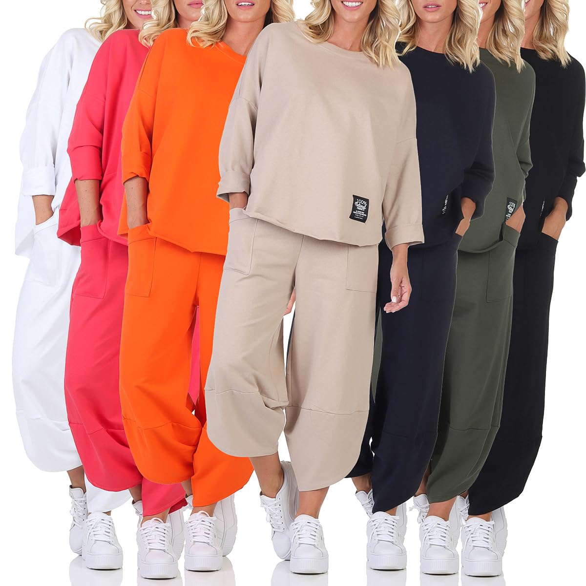 Damen Jogginganzug aus Baumwolle – Bequemer Freizeitanzug in Einheitsgröße (36–42) – Stylischer Zweiteiler für Freizeit und Sport 6172