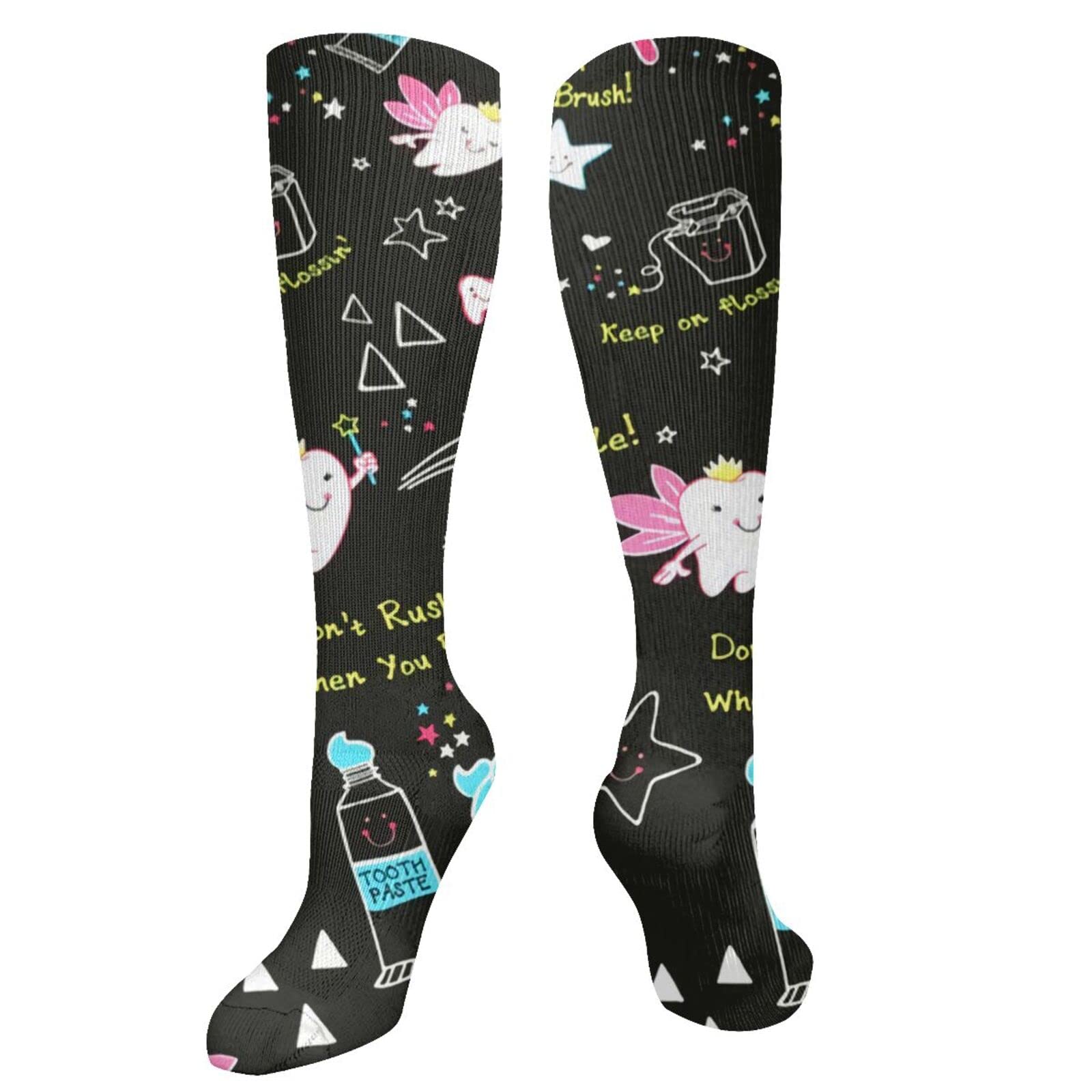 Lsjuee Unisex As Pic Dentist Dental Hygienist Print Compression Socks For Women & Men Circulation 15-20 Mmhg Is Best Support For Athletic Running Cycling, White, One Size