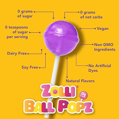 Miniatura 9 de Zollipops Cherry-Pineapple Duo Pops - Sin azúcar, sin alergias, vegano, apto para dieta cetogénica y diabética, caramelo de dientes limpios,
