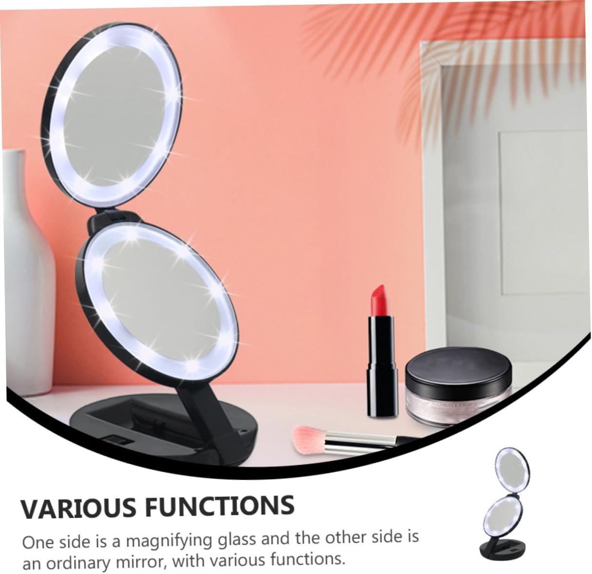 1Pc Folding Makeup Mirror Double Sided Portable Compact Travel Mirror with Magnifying Function LED Light for Easy Makeup Application Anytime for Home Go Use