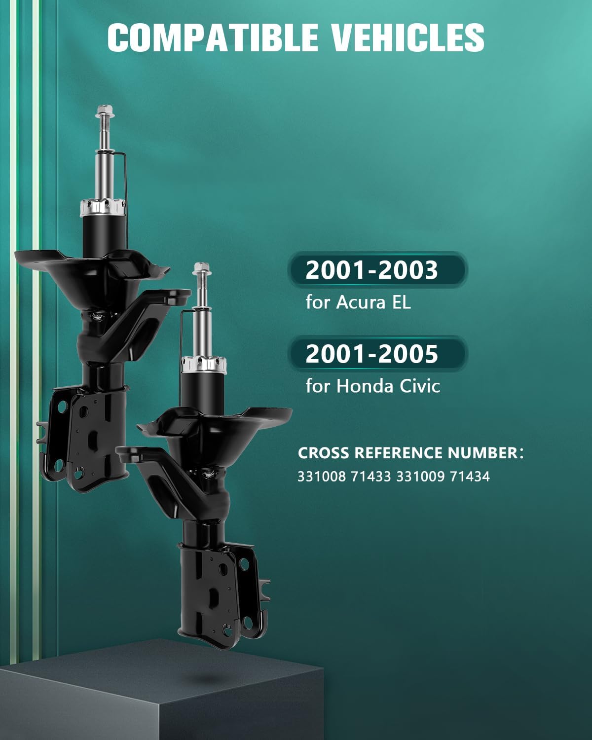 AUTOMUTO 2 Pcs Struts Shock Absorbers Compatible with 2001-2003 for Acura EL,2001-2005 for Honda Civic with 331008 331009 Auto Shocks - Front