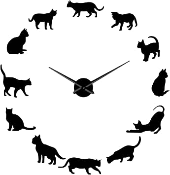 Cats Theme Modern Acrylic Clock Kit for Wall Design,3D Frameless Wall Clock with Mirror Stickers for Living Room Decoration-B-47