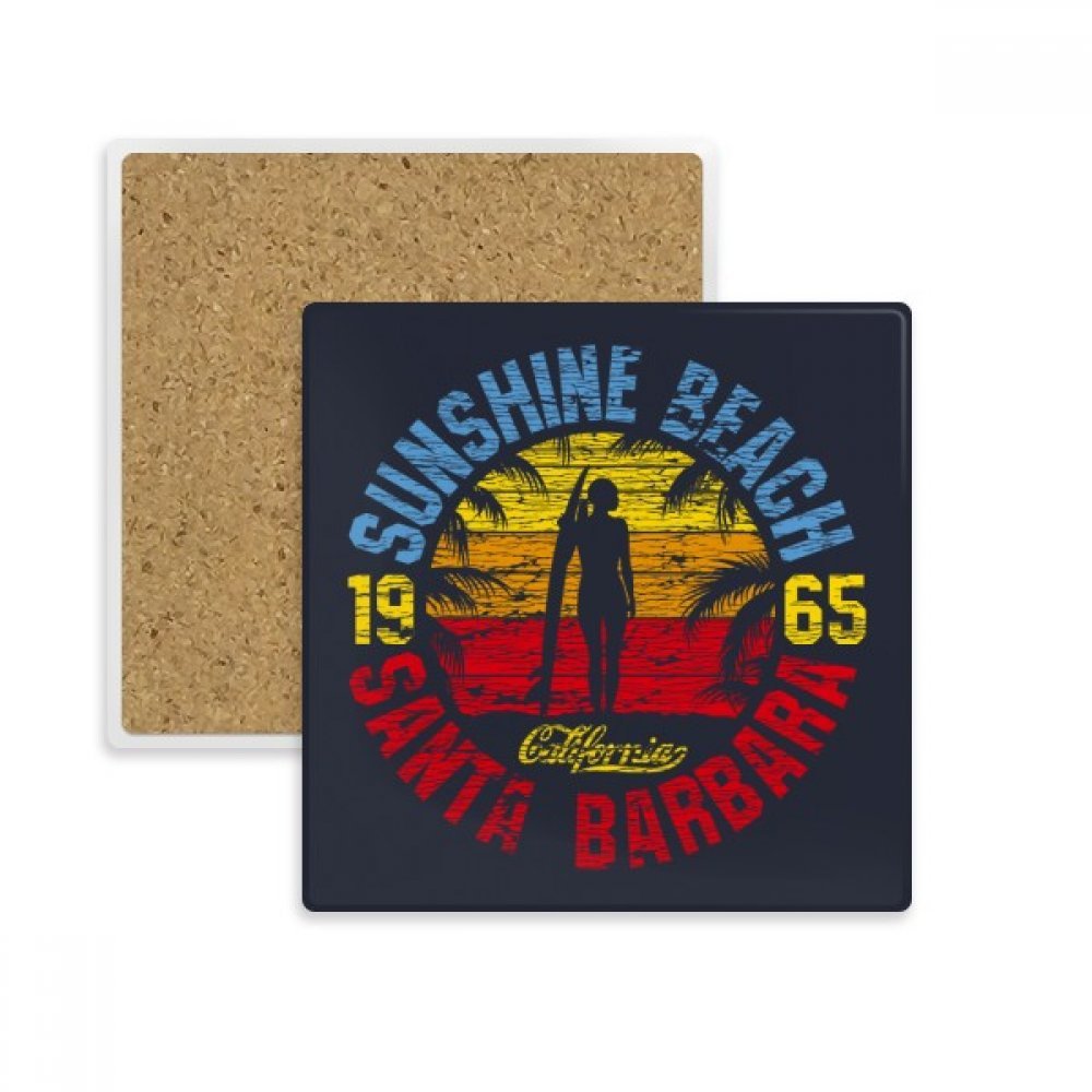 Coaster en pierre absorbant avec motif plage de cocotiers dessous de verre carré multicolore