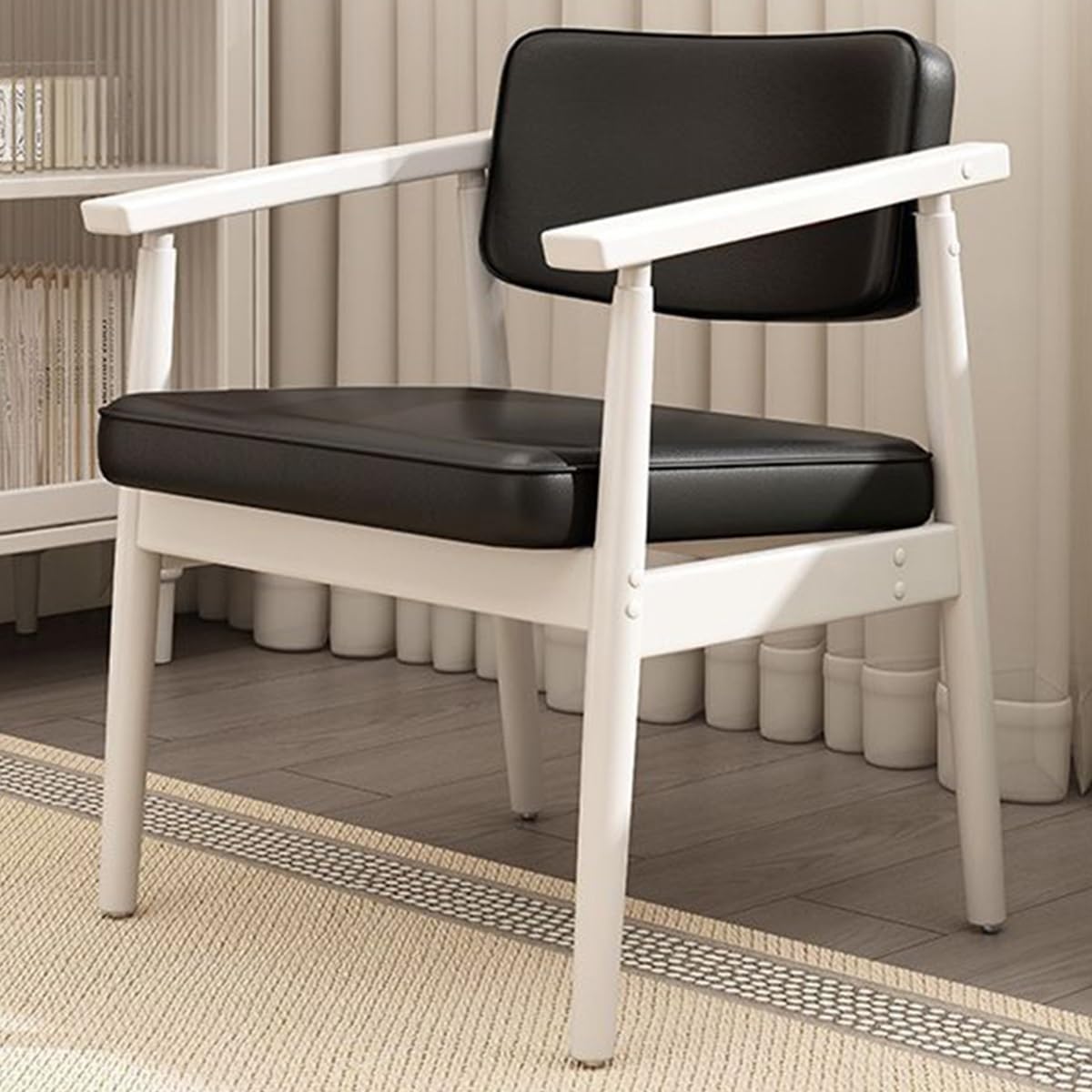 ASerZenith Modern Executive Office Chairupholstered Leather Accent Chair With Arms Padded Seat Ideal For Conference Meeting Waiting Room & Natural,Nero-White