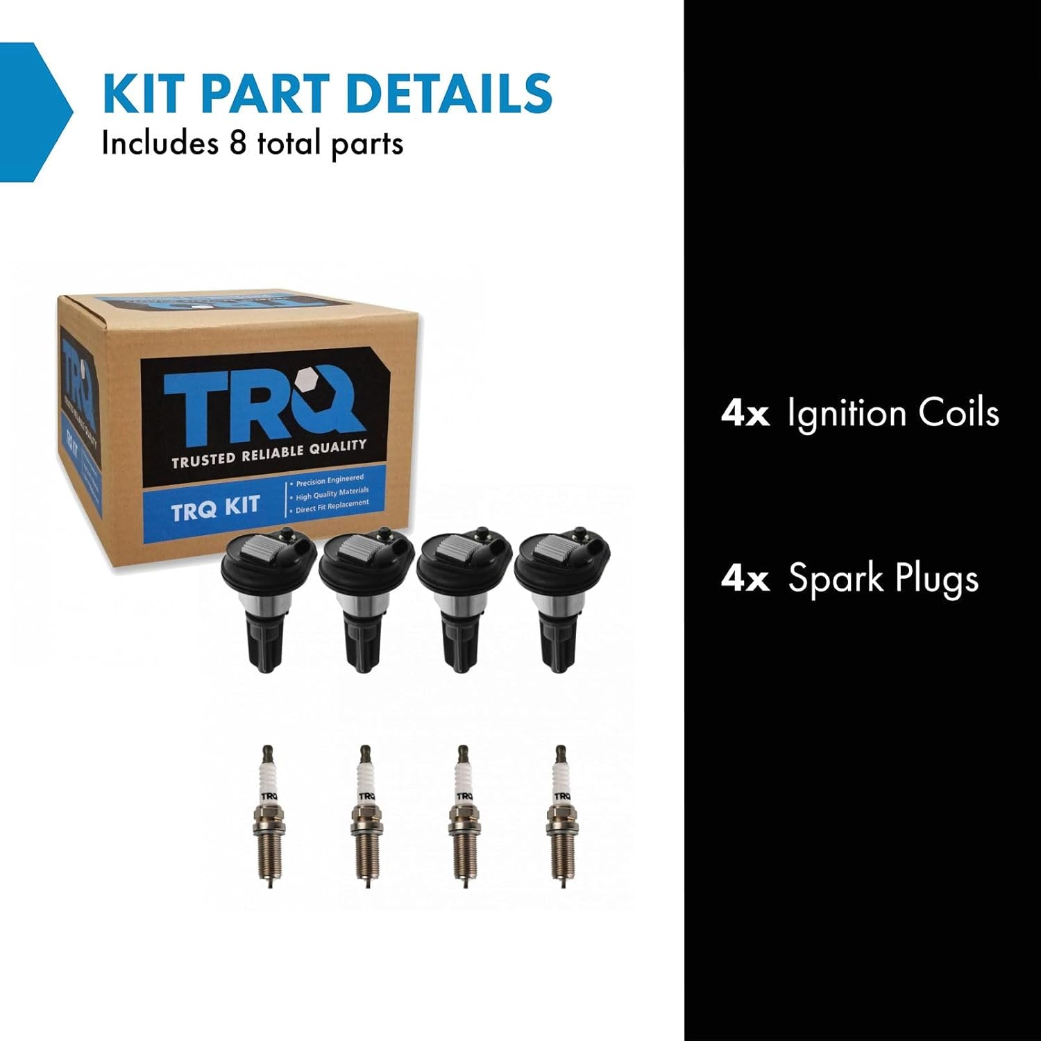 TRQ Ignition Coil and Spark Plug Kit 8 Piece Iridium Spark Plugs Compatible with 2004-2006 Chevrolet Colorado 2004-2006 GMC Canyon 2006 Isuzu i-280 2007-2008 i-290