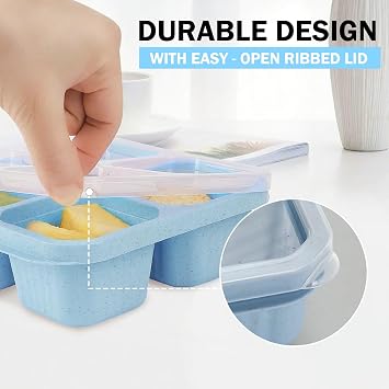 4 Pack Snack Boxes, Reusable Bento Lunch Boxes with 4 Compartments & Fork
